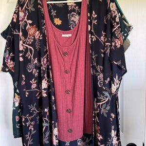 Floral Kimono with Pink Top